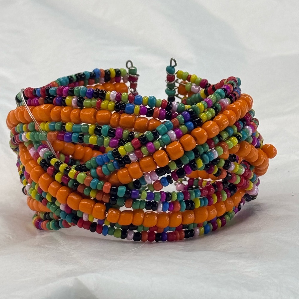 Orange Multicolored Artisanal Beaded Bracelet